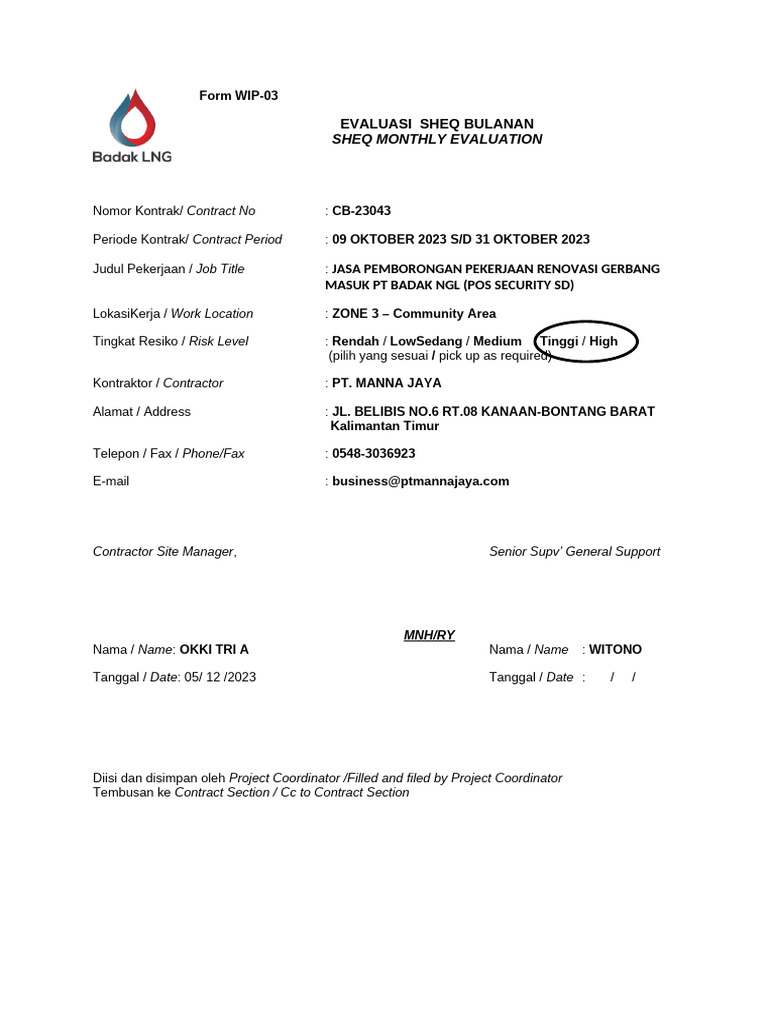 SHEQ Monthly Evaluation Form WIP-03 | PDF | Working Conditions | Safety