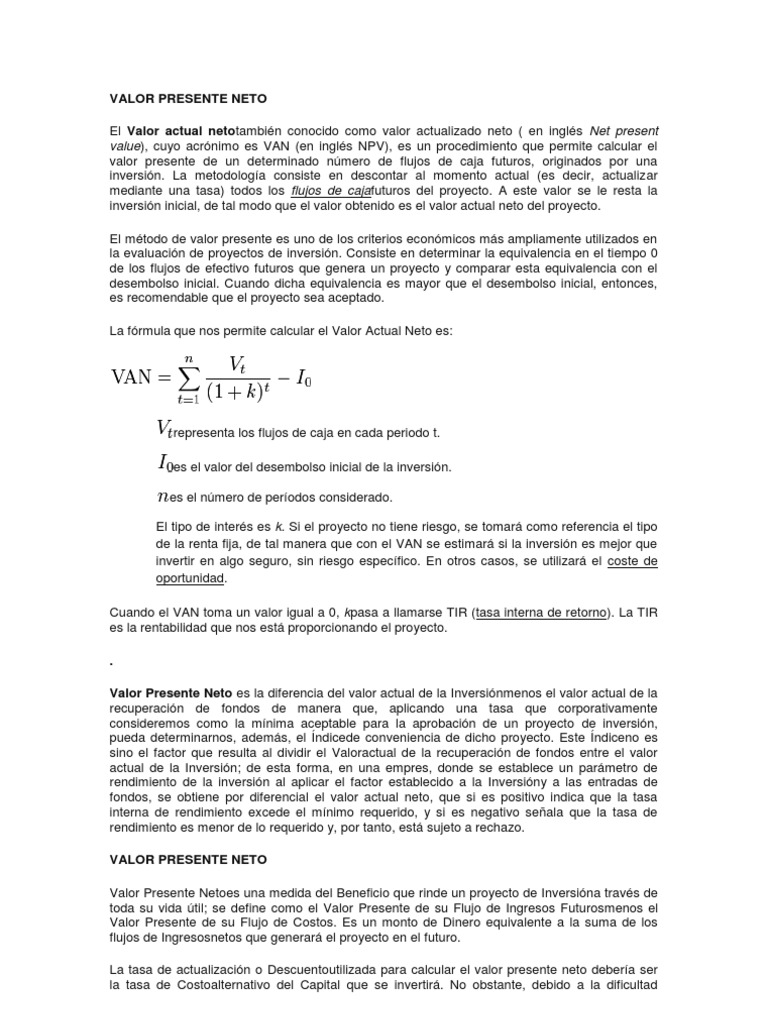 Ejemplo de Valor Presente Neto | PDF | Valor presente neto | Economía ...