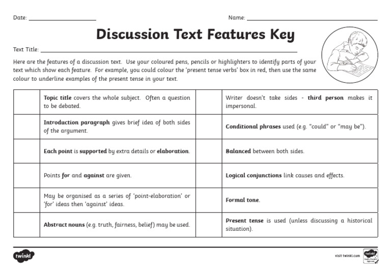 t2 e 1230 Features of a Discussion Text Checklist Ver 1 | PDF