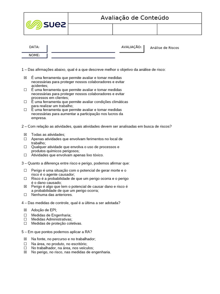 EHS PT OFFLINE Prova Análise de Riscos | PDF