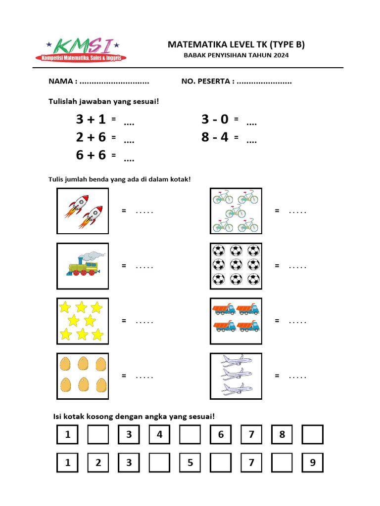 Soal Matematika TK B Semester 2 | PDF