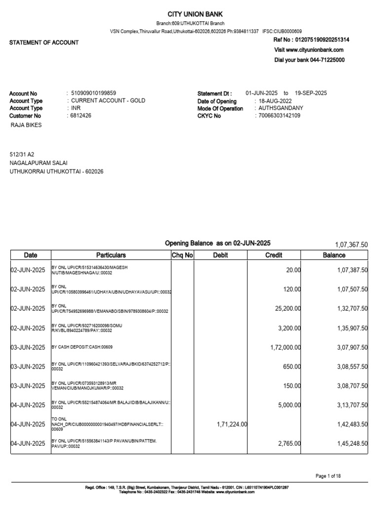 Deposit Statement 609 12075 19 09 2025 | PDF | Debits And Credits ...