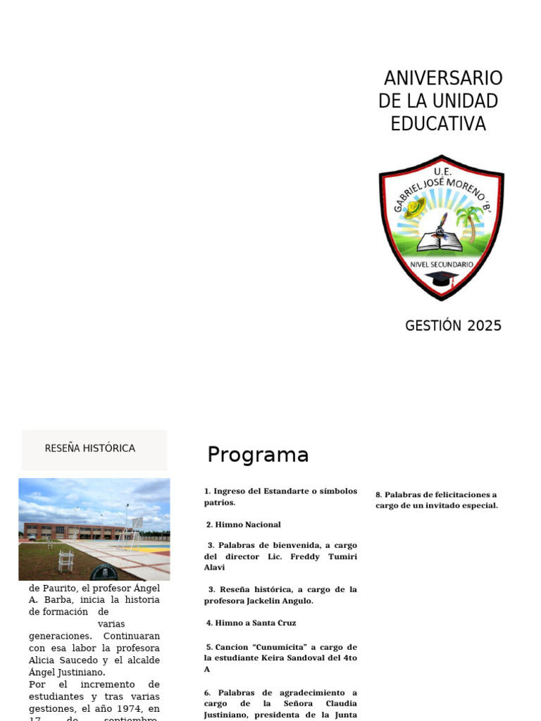 Aniversario Unidad Educativa 2025 | PDF