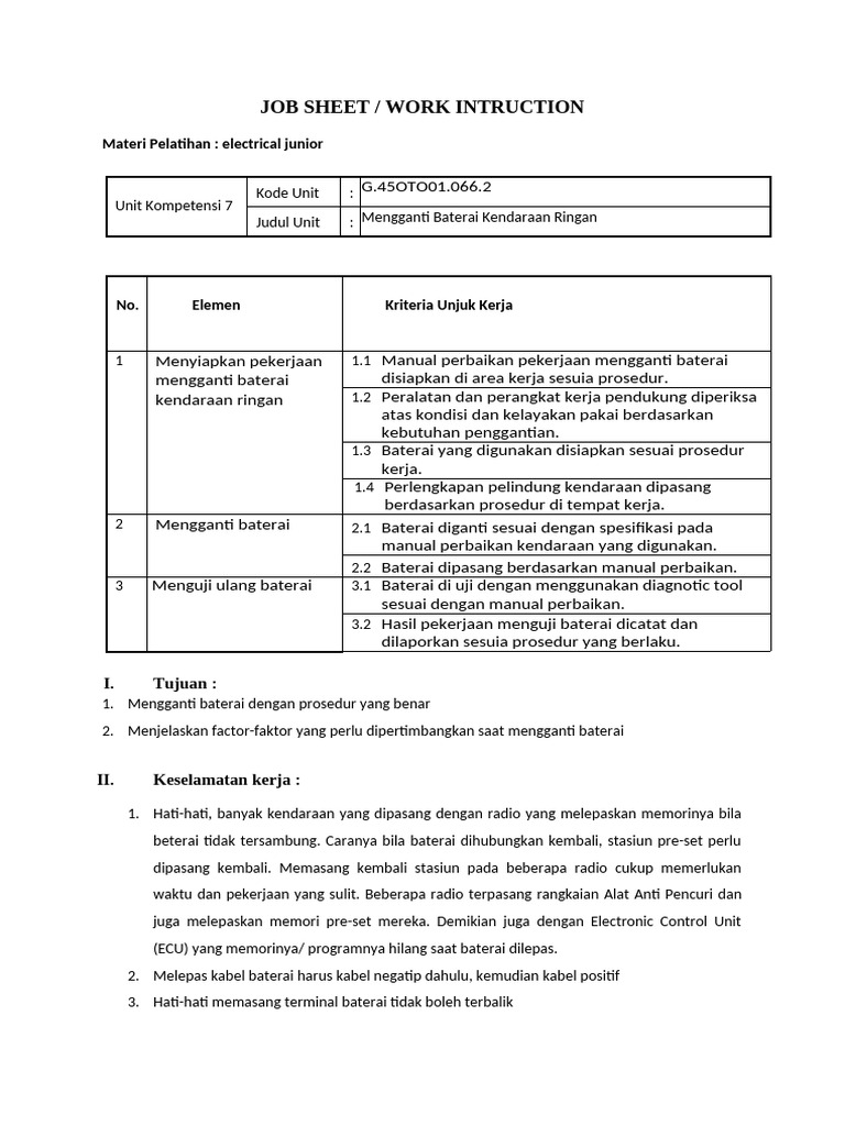 Format JOB SHEET 7 - Mengganti Baterai | PDF
