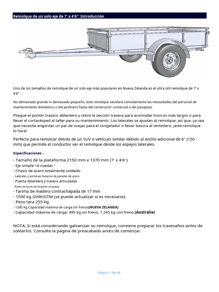 Remolque de un Eje 7' x 4'6": Guía Completa | PDF | Eje | Conector ...