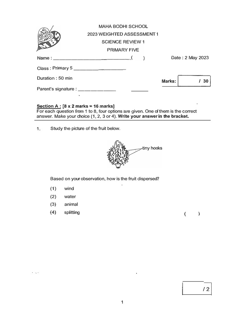 P5 Science WA1 2023 MahaBodhi Exam Papers | PDF | Biology | Plant ...