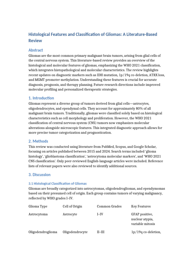 Histological Features and Classification of Gliomas | PDF | Glioma ...