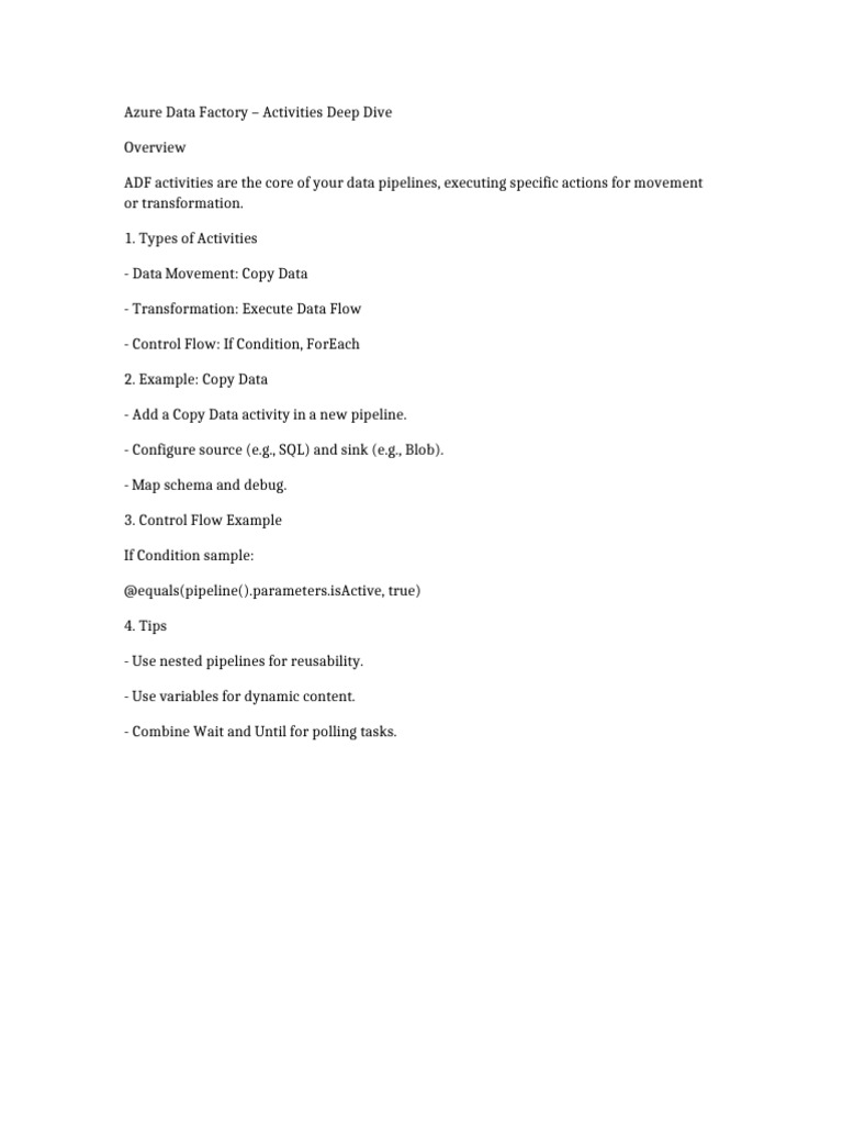Azure Data Factory Activities Guide | PDF