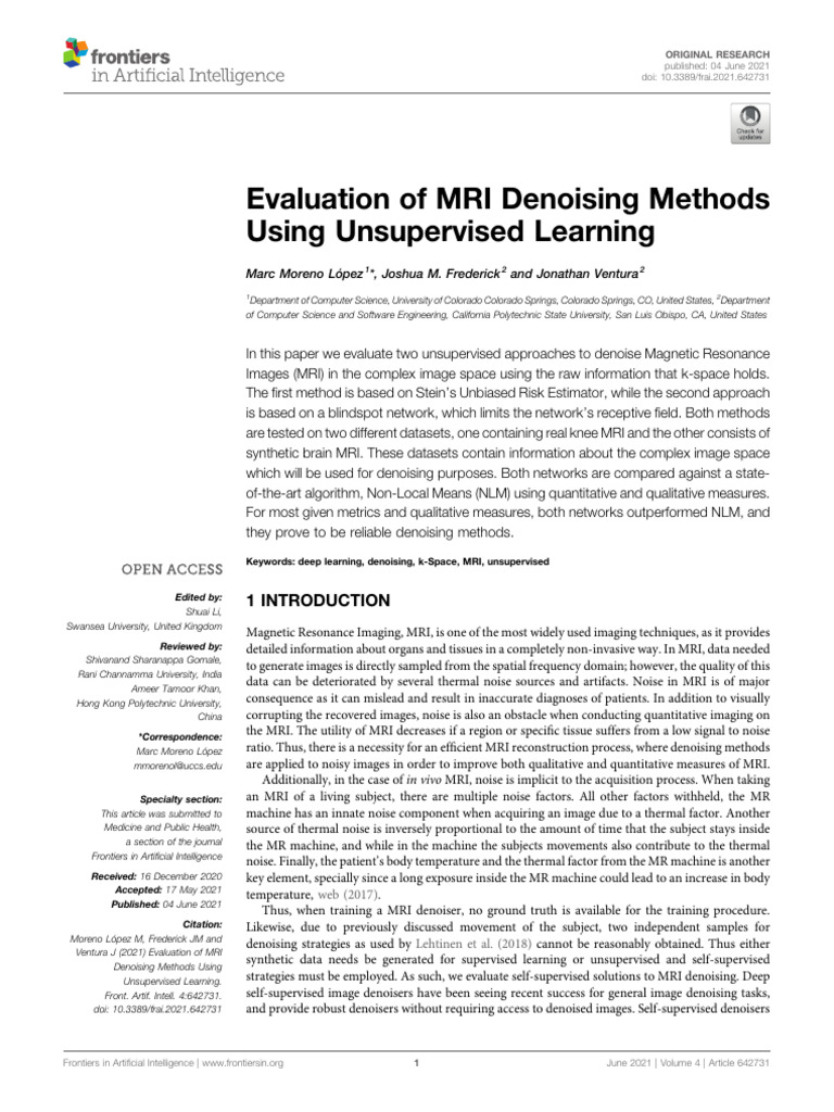 MRI Denoising with Unsupervised Learning | PDF | Magnetic Resonance ...