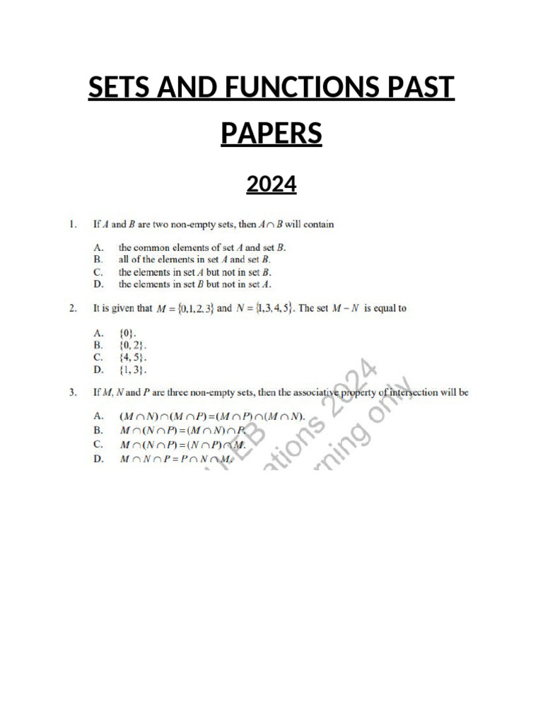 Sets and Functions Past Papers I | PDF