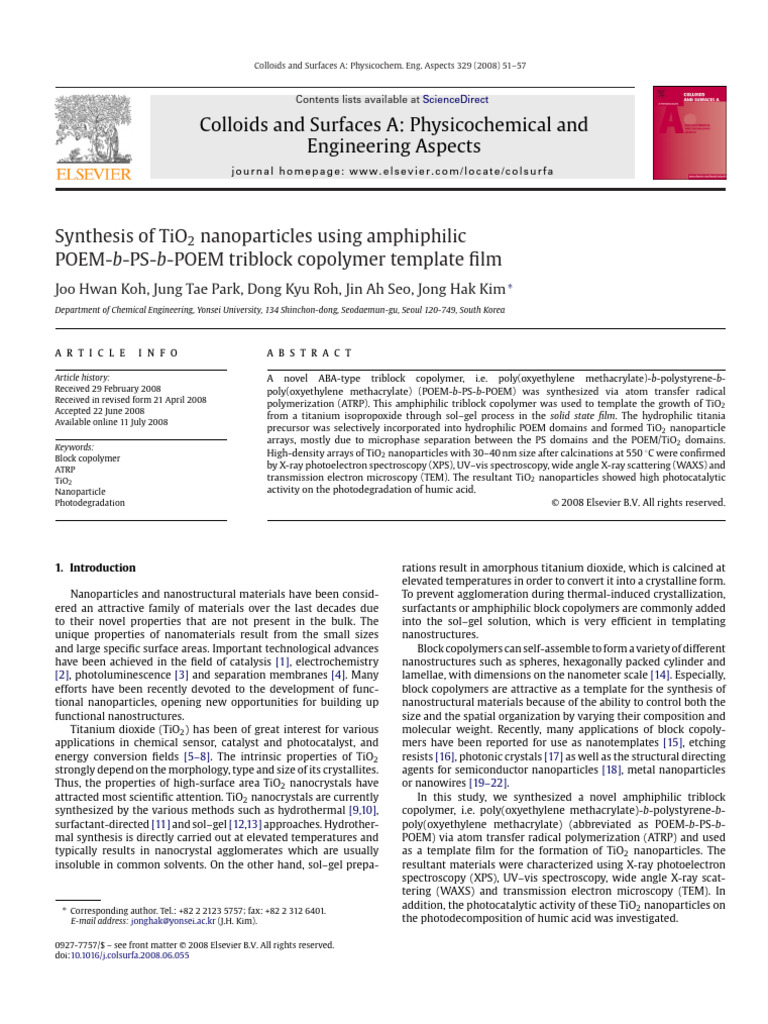 Synthesis of TiO2 Nanoparticles via Block Copolymer Template | PDF ...