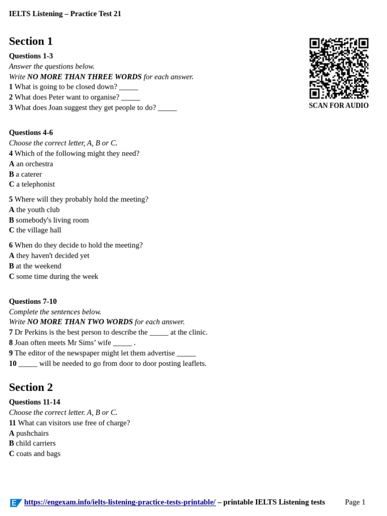 IELTS Listening Practice Test 21 | PDF