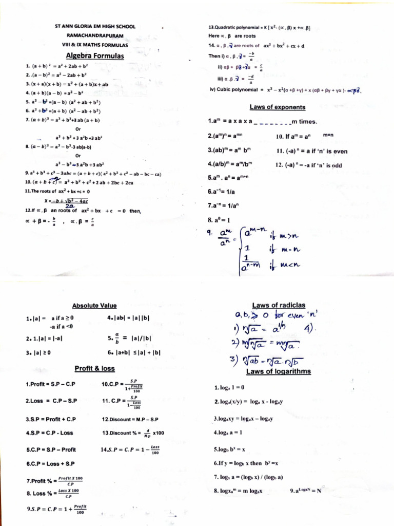 Maths Formulas | PDF