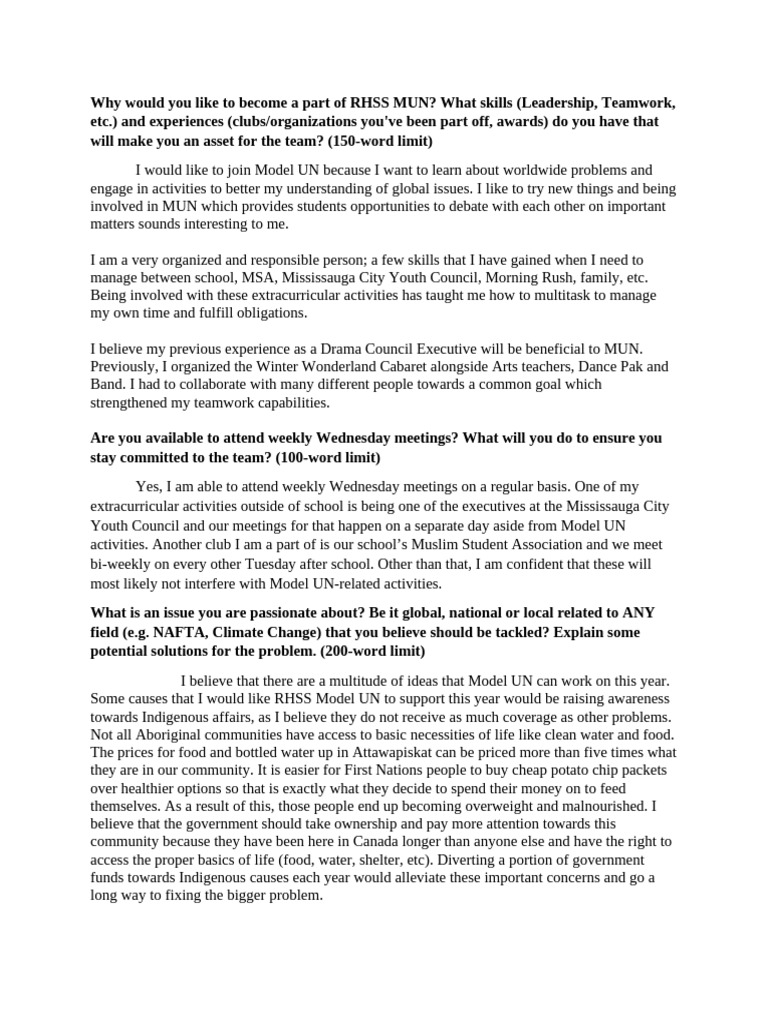 Joining RHSS Model UN: Skills & Goals | PDF