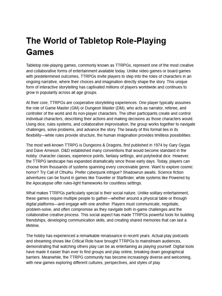 Exploring Tabletop Role-Playing Games | PDF | Tabletop Role Playing ...