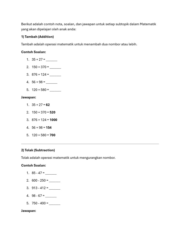 Nota Matematik Tahun 4 | PDF