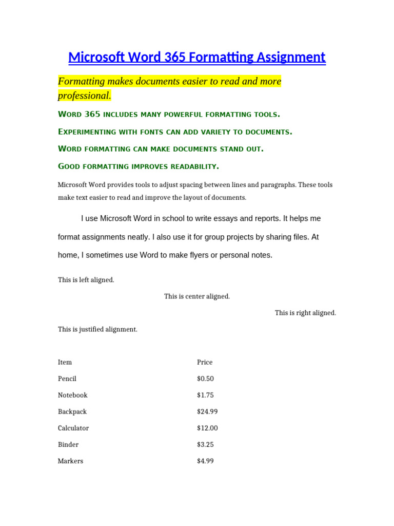 Word 365 Formatting Assignment | PDF