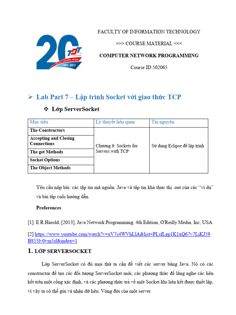 Lab Part 7 - Lập Trình Socket Cho Giao Thức TCP | PDF