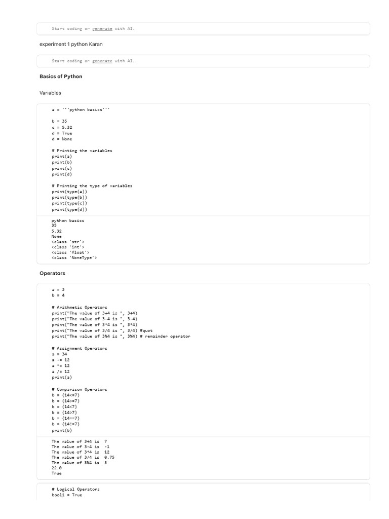 Python Basics: Variables, Operators, and More | PDF | Integer (Computer ...