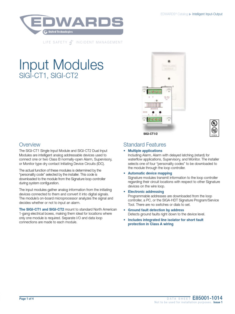 EDWARDS SIGI-CT1/CT2 Input Modules Guide | PDF | Switch | Electronic ...