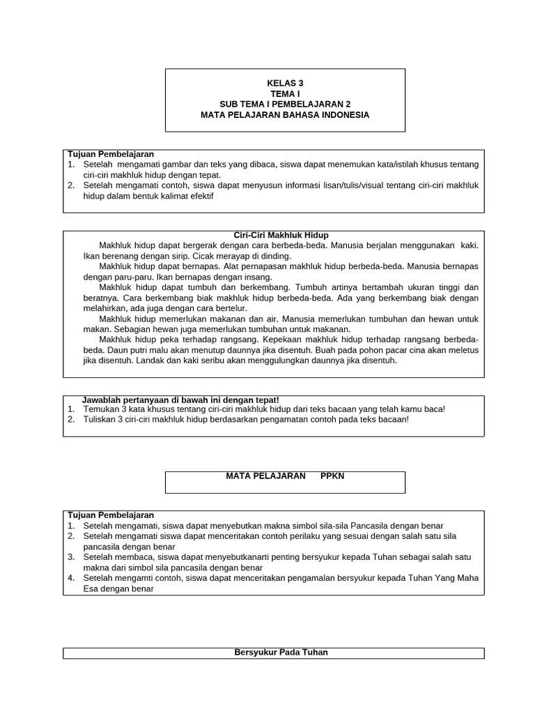 Kelas 3 Tema 1 ST 1 PB 2 | PDF