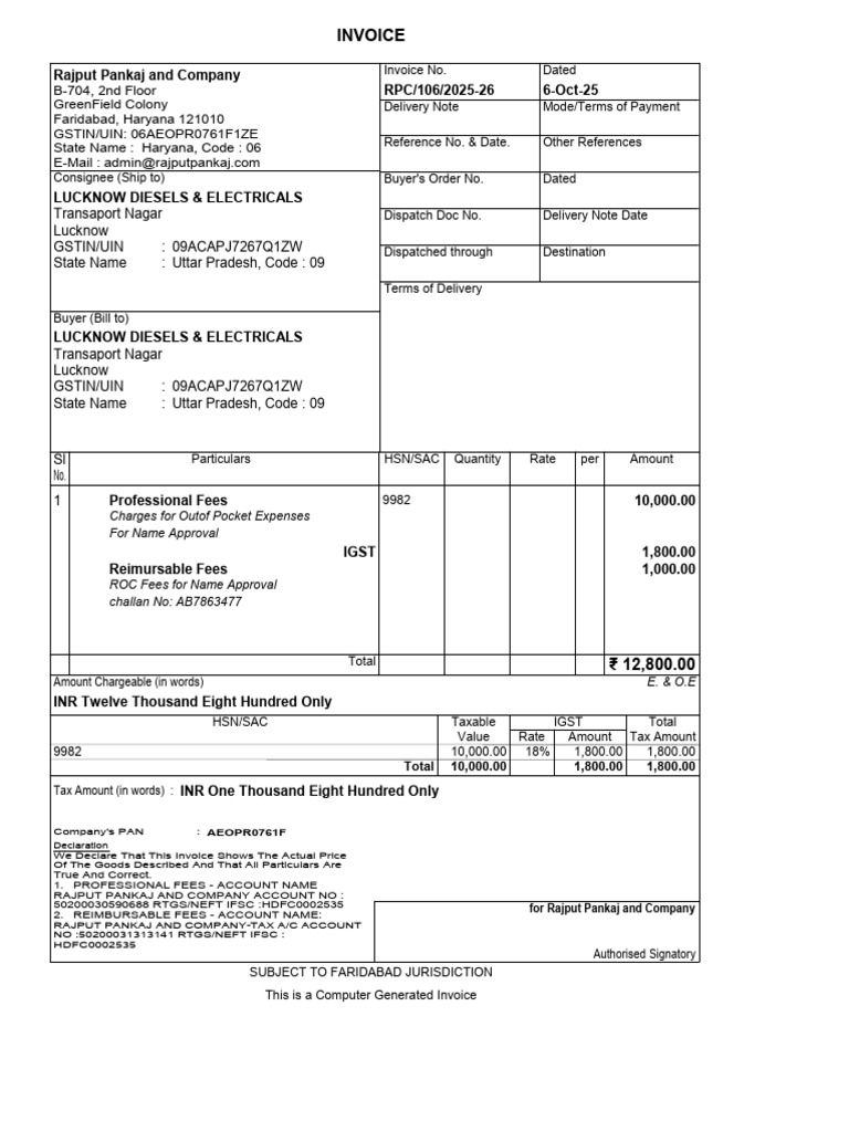 Invoice for Professional Services - Rajput Pankaj | PDF | Public ...