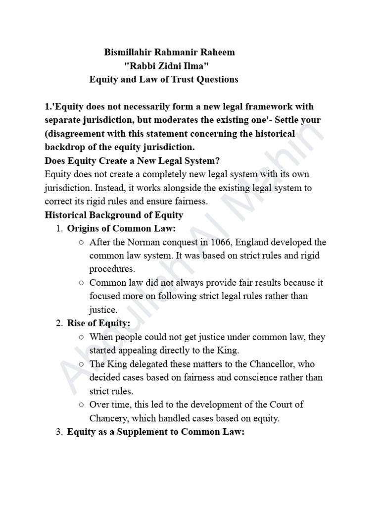 Understanding Equity and Trust Law | PDF | Equity (Law) | Legal Remedy