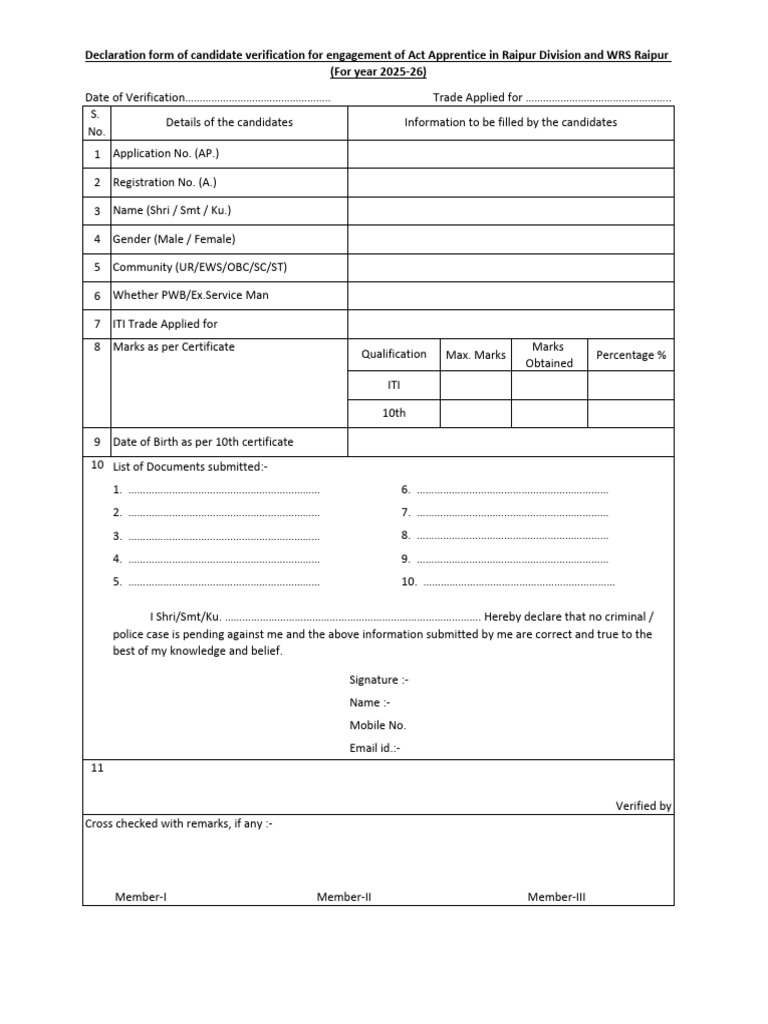 Act Apprentice Verification Form 2025-26 | PDF