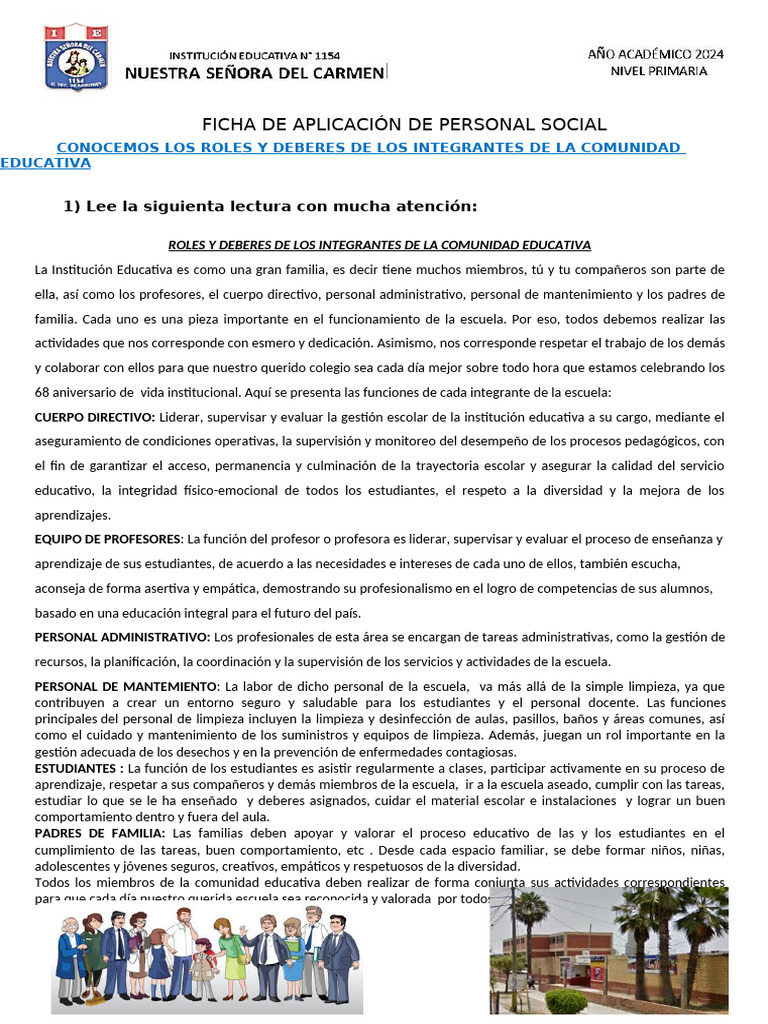 Miembros y Roles en la Comunidad Escolar | PDF | Escuelas | Maestros