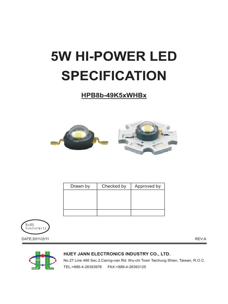5W High Power LED Specifications | PDF | Soldering | Light Emitting Diode