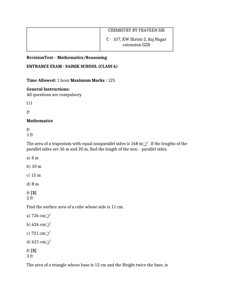 Testpaper 2365153 | PDF | Area | Geometry
