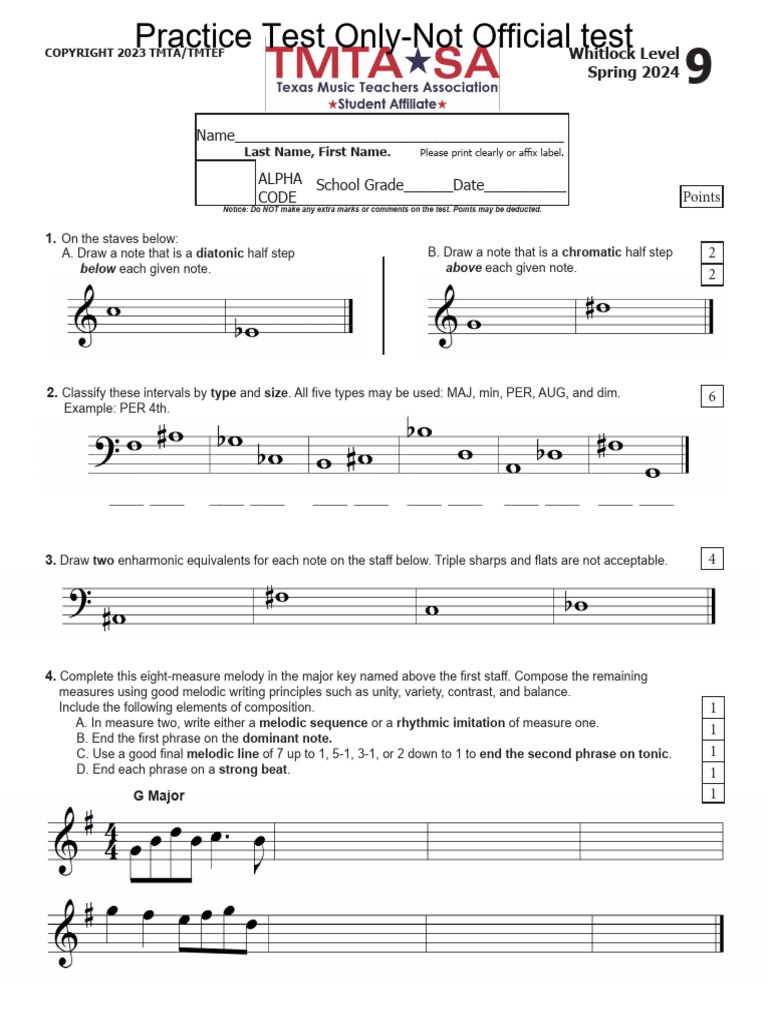 Music Theory Practice Test Guide | PDF | Chord (Music) | Minor Scale
