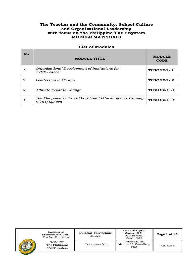 Leadership in Change for Philippine TVET | PDF | Vocational Education ...