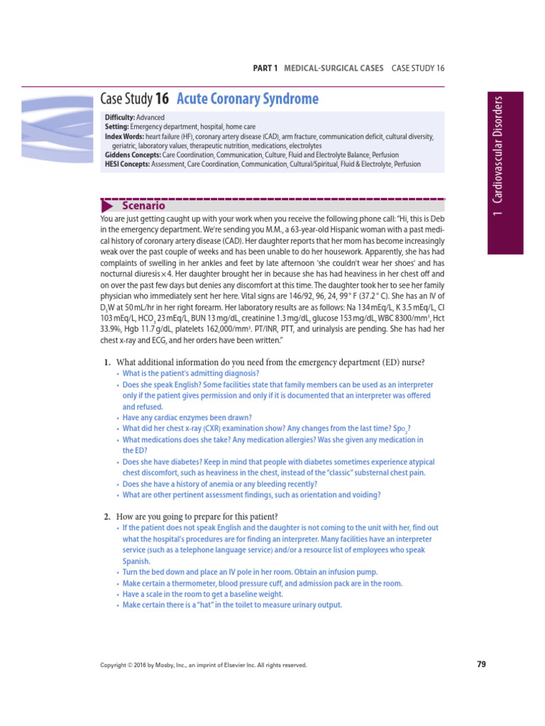 Acute Coronary Syndrome Case Study Analysis | PDF | Intravenous Therapy ...