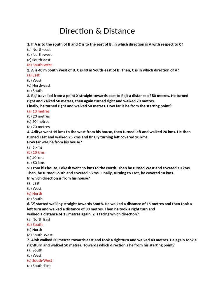 Direction and Distance Puzzles | PDF | Quantity | Metrology