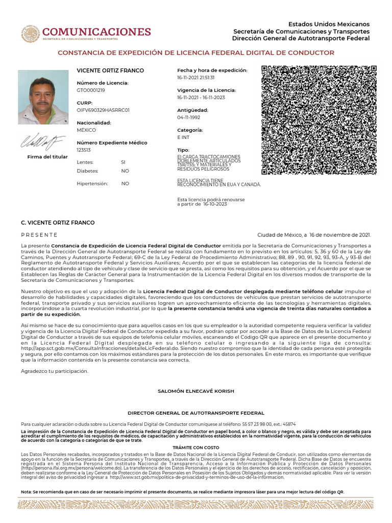 Licencia Federal Digital de Conductor | PDF