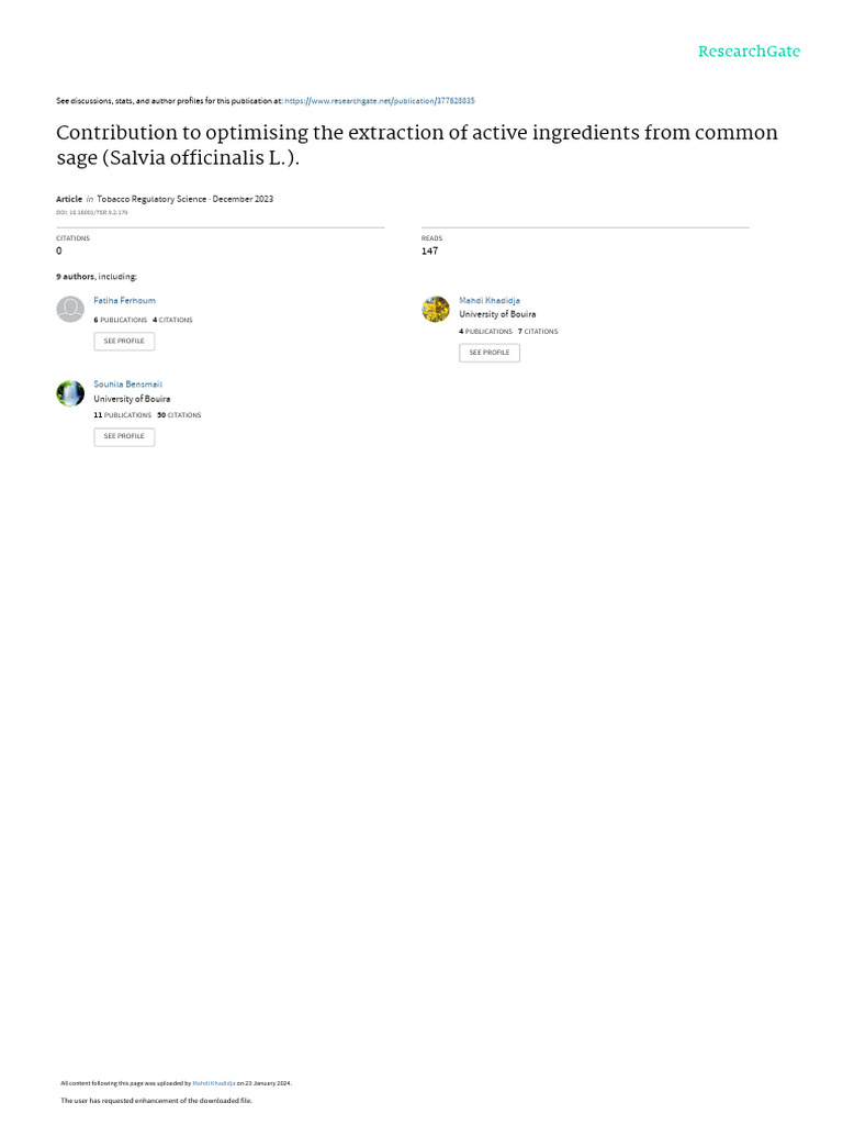 Optimizing Active Ingredient Extraction from Sage | PDF