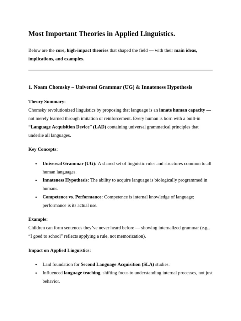 Key Theories in Applied Linguistics | PDF | Second Language Acquisition ...