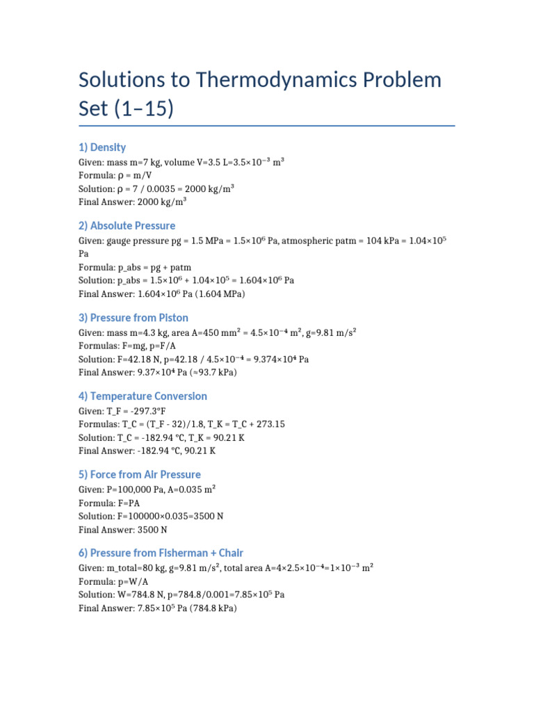 Thermodynamics Problem Set Solutions | PDF | Heat Capacity | Pressure