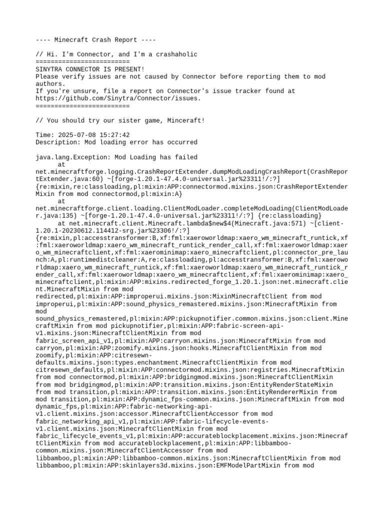 Minecraft Mod Loading Crash Report | PDF | Constructor (Object Oriented ...