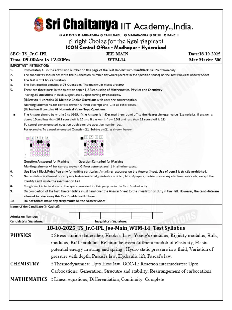 JEE Main 2025 Exam Instructions & Syllabus | PDF | Elasticity (Physics ...