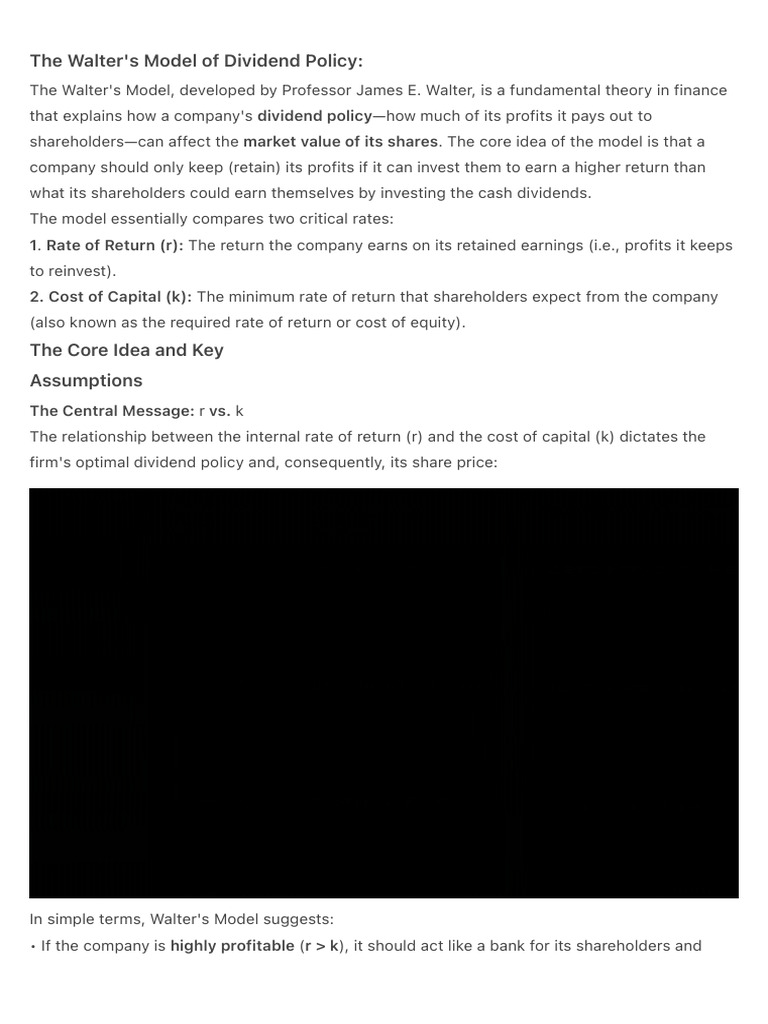 Walter's Dividend Policy Model Explained | PDF | Cost Of Capital | Dividend