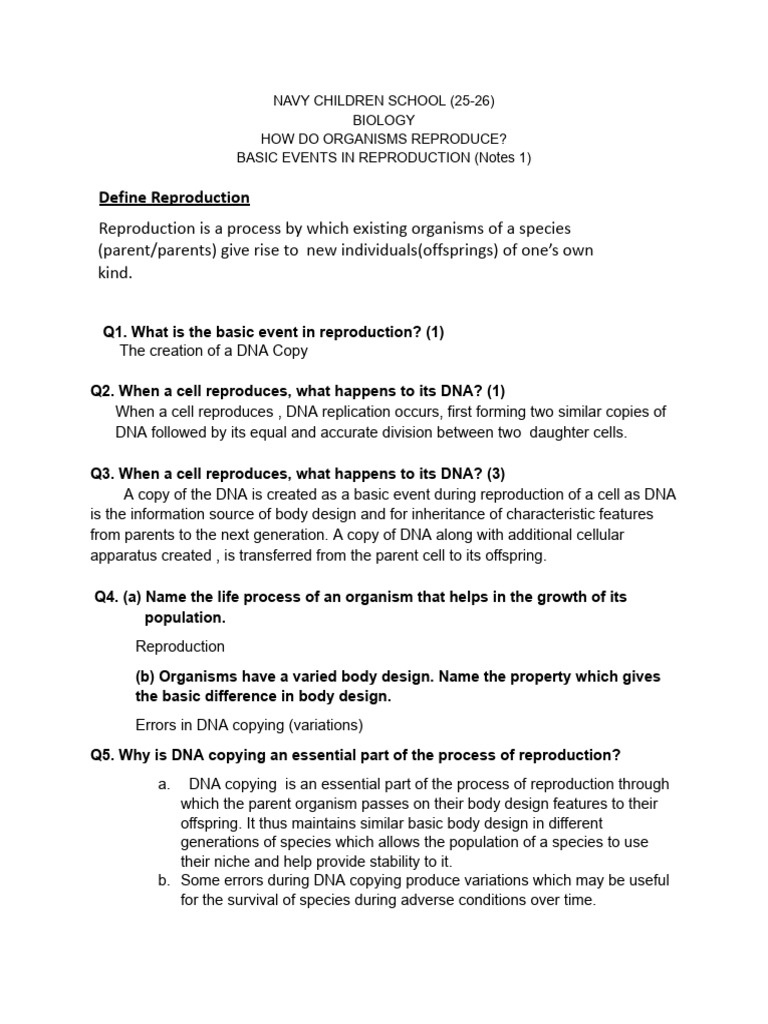 25-26 Class 10 Bio Chapter 7 How Do Organisms Reproduce - Notes 1 | PDF ...