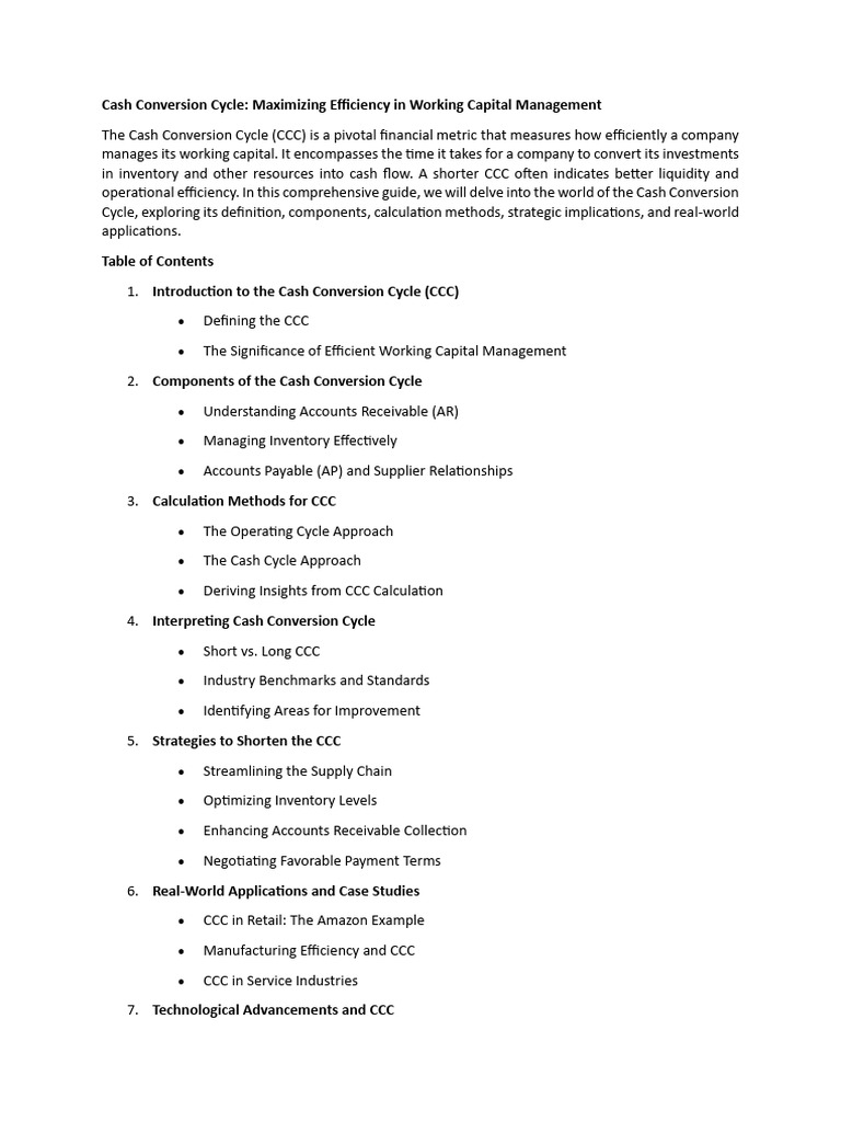 Cash Conversion Cycle | PDF | Supply Chain | Working Capital