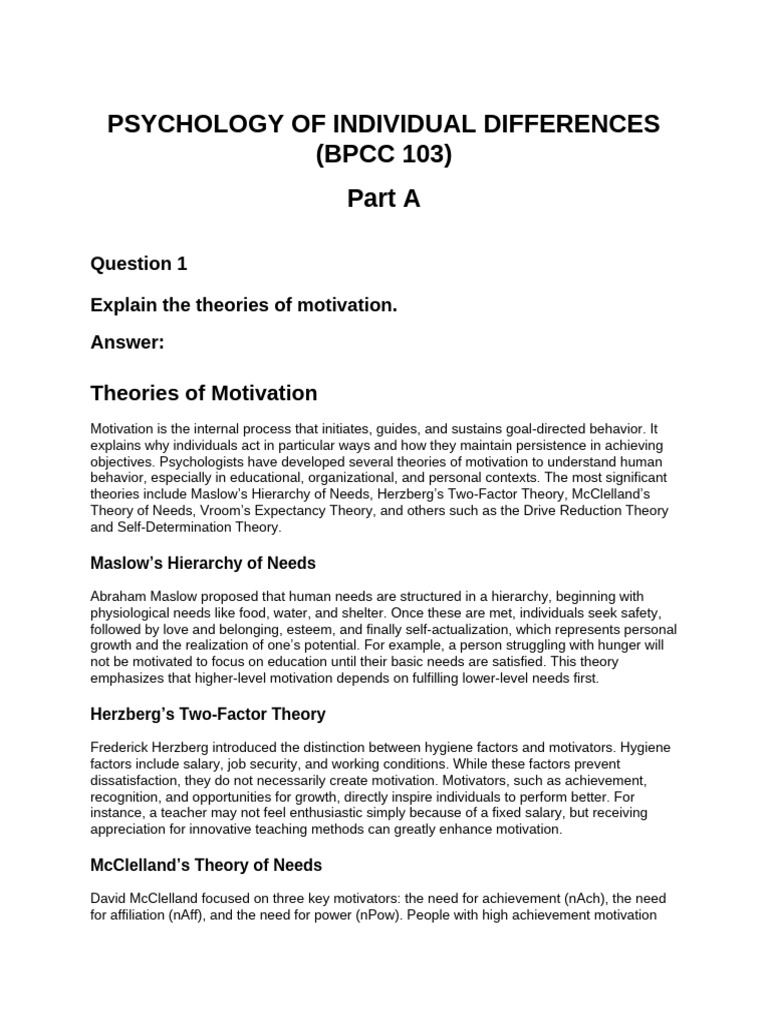 Psychology of Individual Differences | PDF | Motivational | Motivation