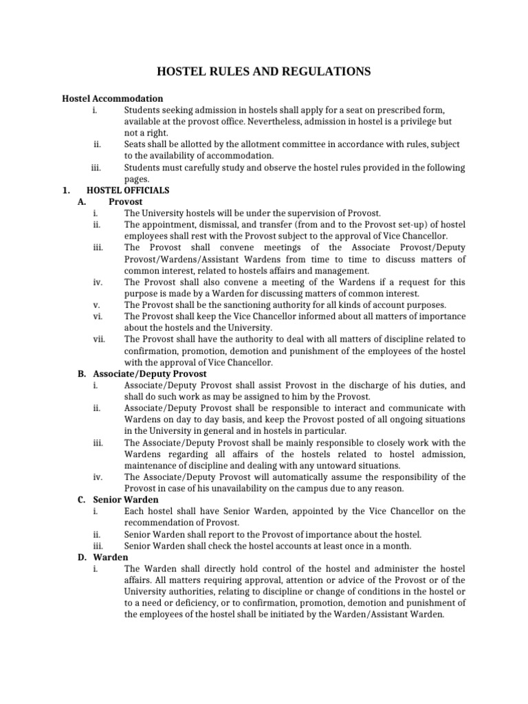 Hostel Rules and Regulations Guide | PDF | Provost (Education)
