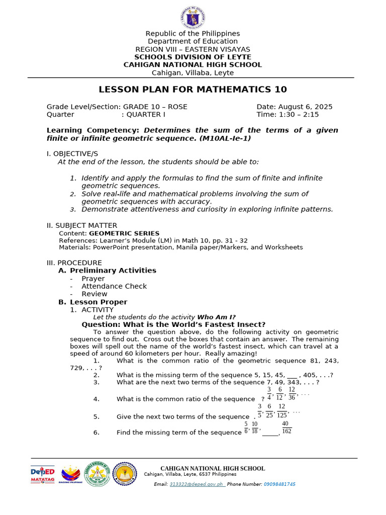Lesson 10 Geometric Series | PDF | Mathematical Analysis | Mathematics