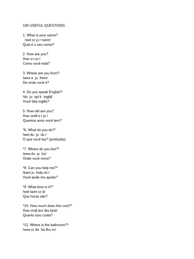 100 Useful Questions | PDF