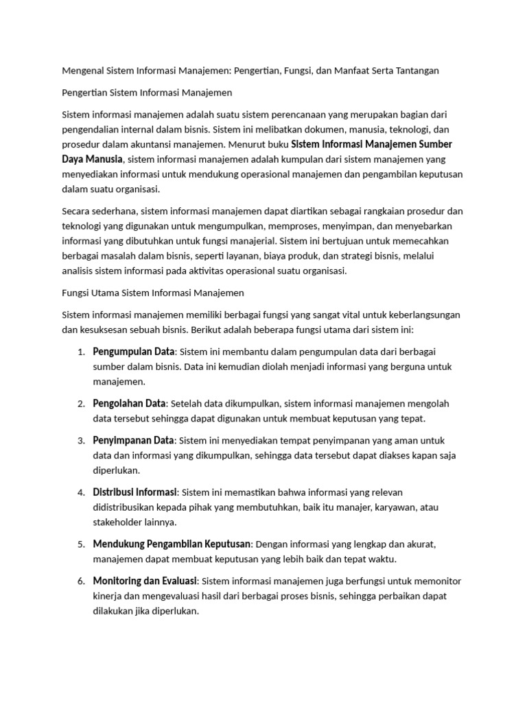 Sistem Informasi Manajemen: Fungsi dan Manfaat | PDF