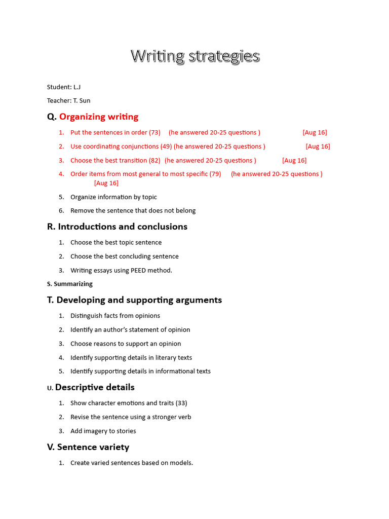 Writing Organization and Techniques Guide | PDF